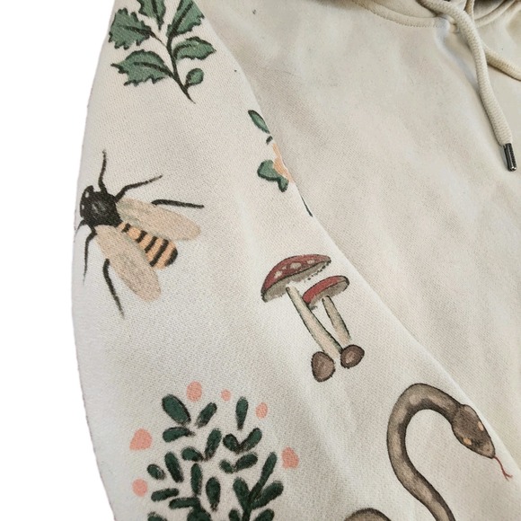 Hollister Hoodie S Beige Nature‎ Graphic Snake Bee Forest Mushroom Sweatshirt - Picture 3 of 9